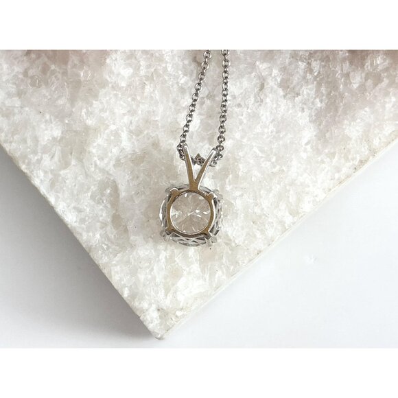 Minimalist Jumbo Cubic Zirconia Ornate Sterling Silver Vintage Pendant Necklace - Picture 5 of 16